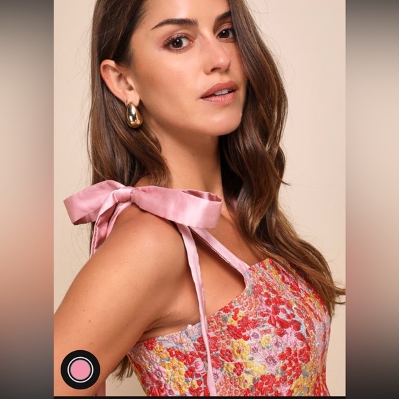 Lulus Ellarina pink multi metallic tie strap two piece midi dress - Picture 5 of 5